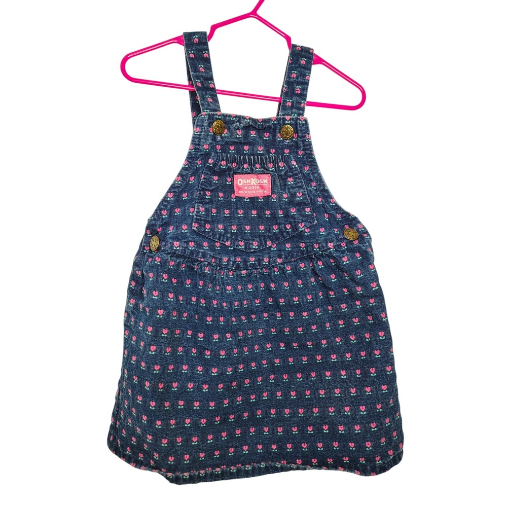 Vintage OshKosh B'Gosh Denim Genuine‎ Vestbak Floral Overalls Dress Made In USA